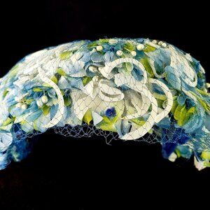 Vintage Mr. Richard Blue Flowers Netted Pill Hat